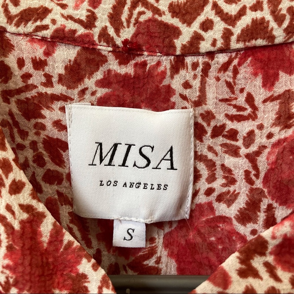 MISA Red Rust Floral Eba Sleeveless Ruffle Mini Dress Size Small - Picture 6 of 11